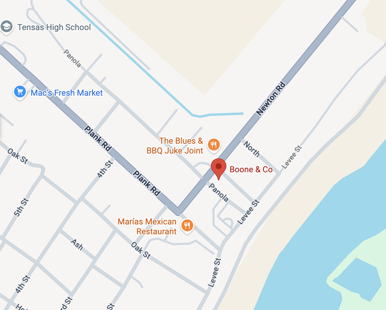 Map showing Boone & Co. at 202 Newton Street, Saint Joseph, LA